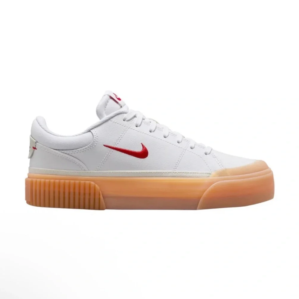 NIKE Court Legacy Lift Sneakers White/Red Gum Sole - Size 8.5 - NEW IN BOX